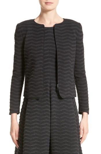 Women's Armani Collezioni Embossed Jacquard Jersey Jacket - Grey