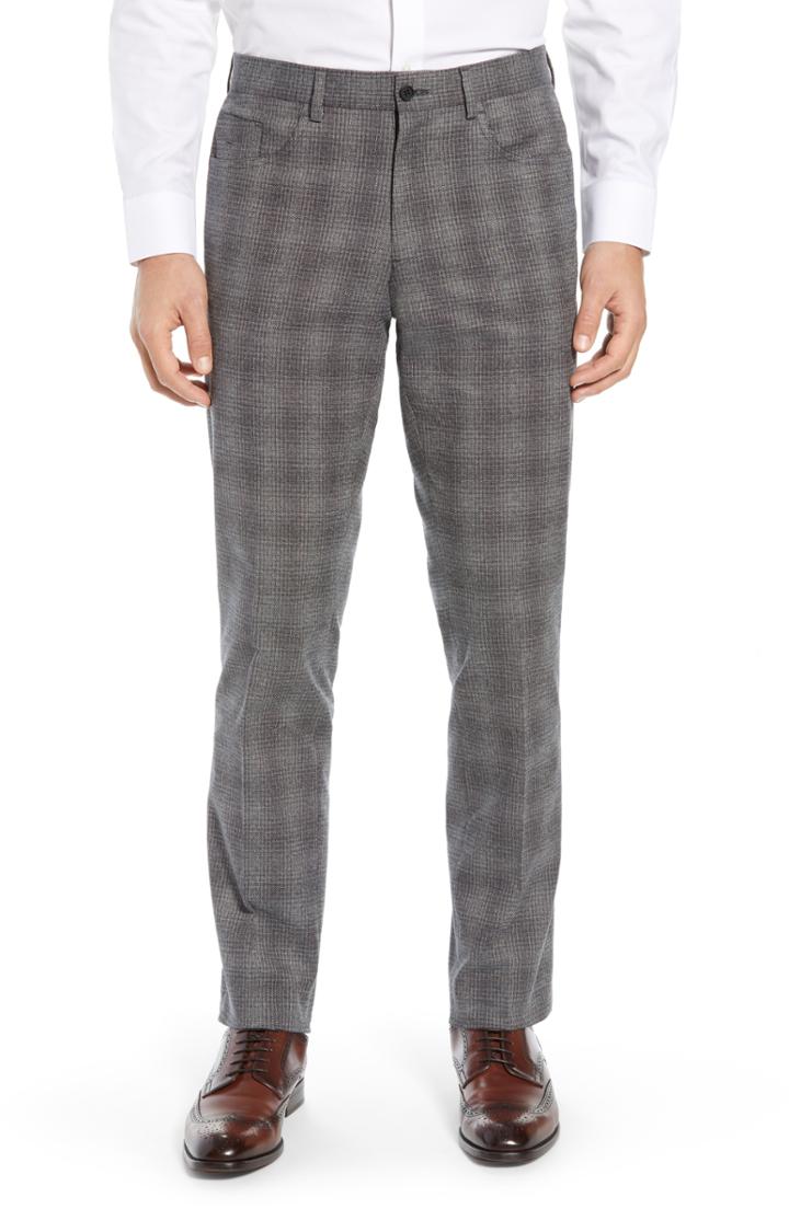 Men's Nordstrom Men's Shop Trim Fit Plaid Trousers X 34 - Grey