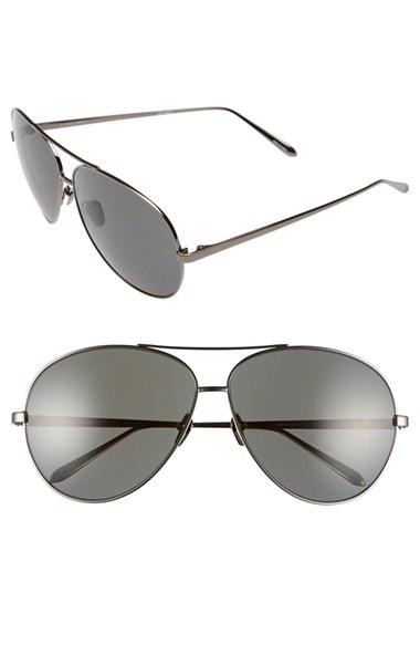 Women's Linda Farrow 64mm Aviator Sunglasses - Nickel/ Grey