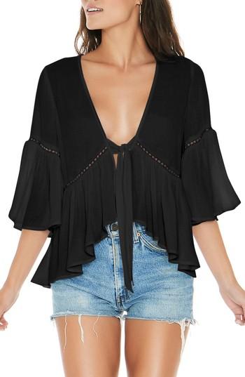 Women's L Space Lilly Tie Front Top - Black
