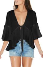 Women's L Space Lilly Tie Front Top - Black