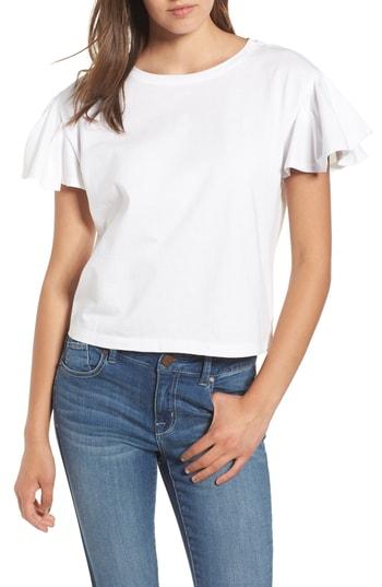 Women's Bp. Ruffle Sleeve Tee, Size - White