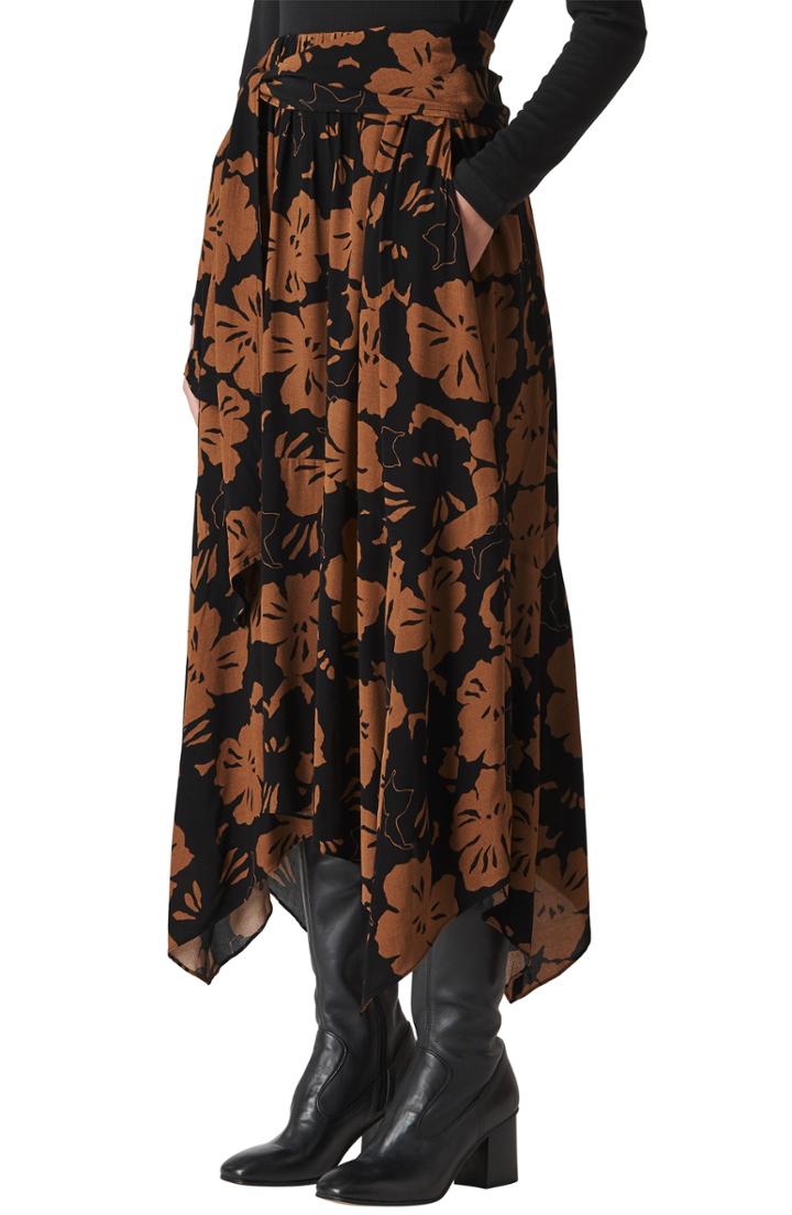 Women's Whistles Ari Hibiscus Print Belted Skirt Us / 4 Uk - Brown