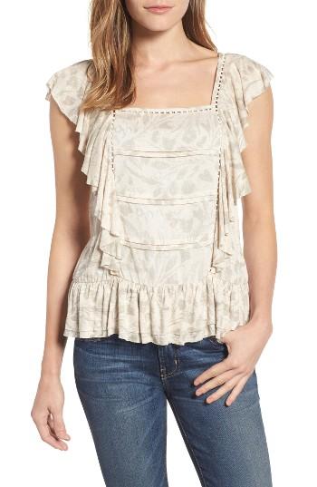 Women's Lucky Brand Mixed Media Ruffle Tank - Ivory
