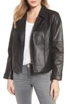 Women's Eileen Fisher Leather Moto Jacket, Size - Black