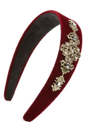 Tasha Velvet Scrollwork Headband, Size - Burgundy