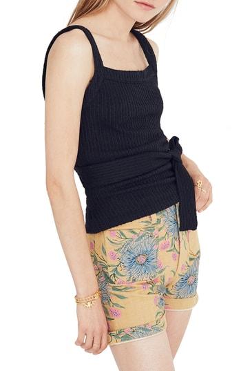 Women's Madewell Texture & Thread Tie Wrap Tank, Size - Black