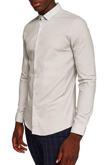 Men's Topman Muscle Fit Textured Shirt, Size - Grey