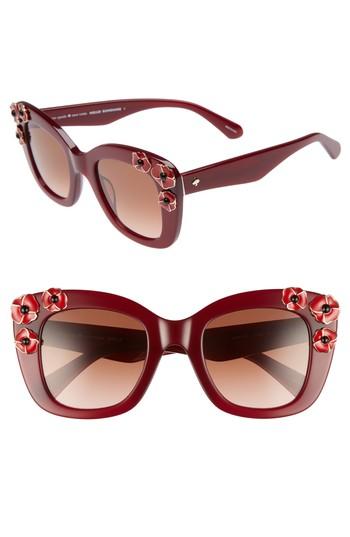 Women's Kate Spade Drystle 49mm Floral Embellished Square Sunglasses - Opal Burgundy