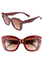 Women's Kate Spade Drystle 49mm Floral Embellished Square Sunglasses - Opal Burgundy