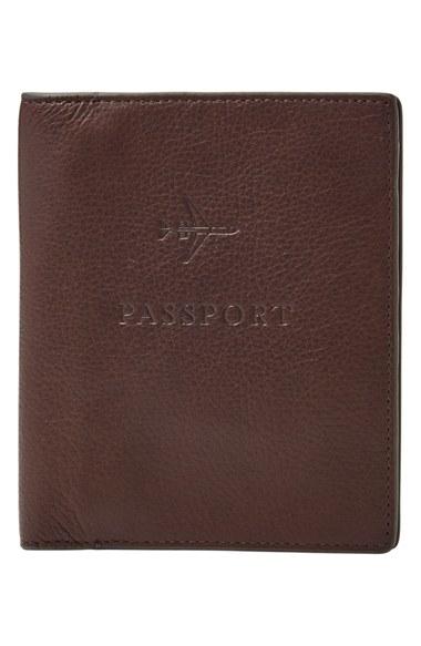 Men's Fossil Leather Passport Case - Brown