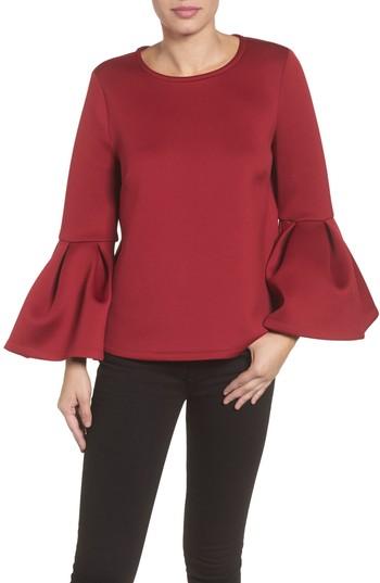 Women's Pleione Neoprene Drama Sleeve Top, Size - Burgundy