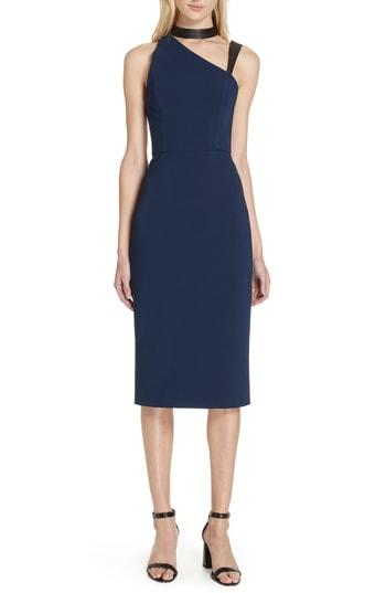 Women's Alice + Olivia Jona Leather Trim Sheath Dress - Blue