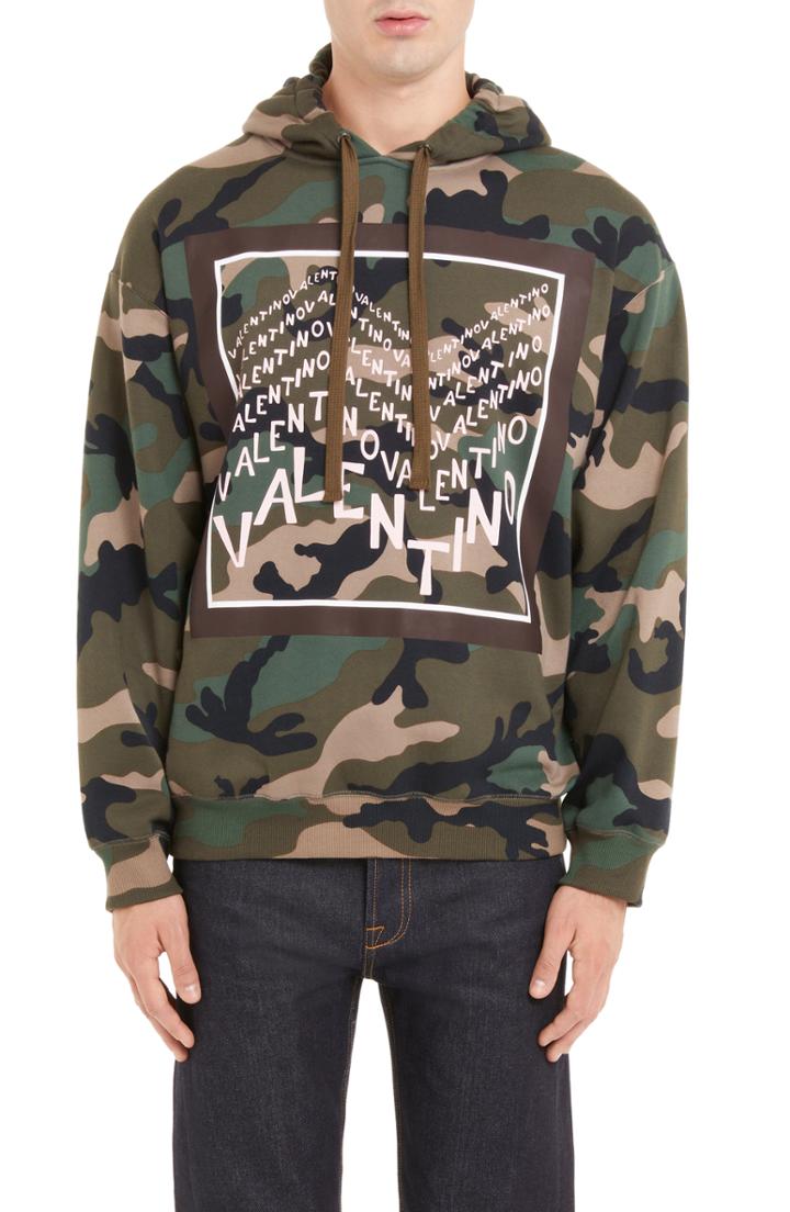 Men's Valentino Camo Pullover Hoodie, Size - Green