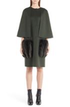 Women's Fendi Wool Cape Coat With Genuine Fox Fur Pockets Us / 44 It - Green