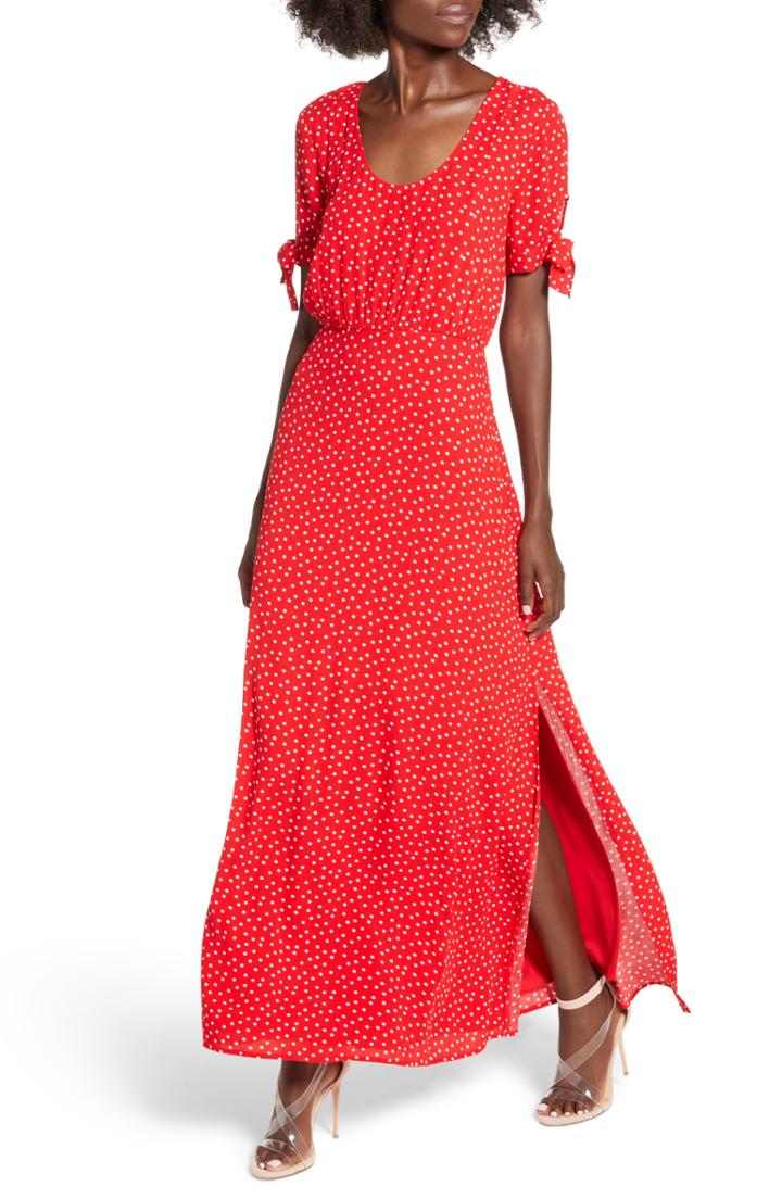 Women's Row A Tie Sleeve Maxi Dress, Size - Red