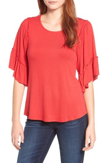 Women's Bobeau Flutter Sleeve Top - Red