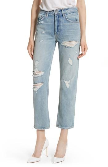 Women's Grlfrnd Helena Ripped Rigid High Waist Straight Jeans - Blue