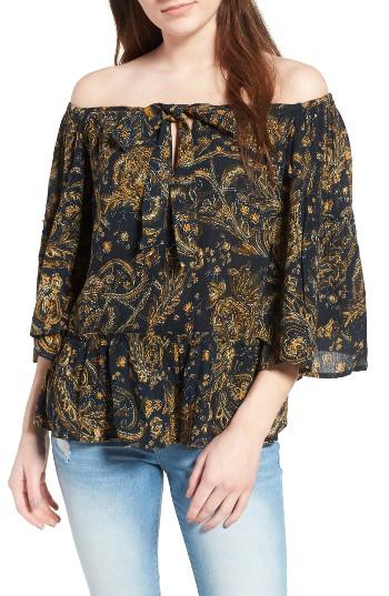 Women's Sun & Shadow Tie Neck Off The Shoulder Top