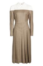 Women's Fendi Silk Yoke Pleated Tweed Dress Us / 40 It - Grey