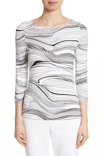 Women's St. John Collection Brushstroke Print Jersey Top - White