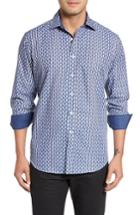 Men's Bugatchi Classic Fit Leaf Print Stripe Sport Shirt - Blue