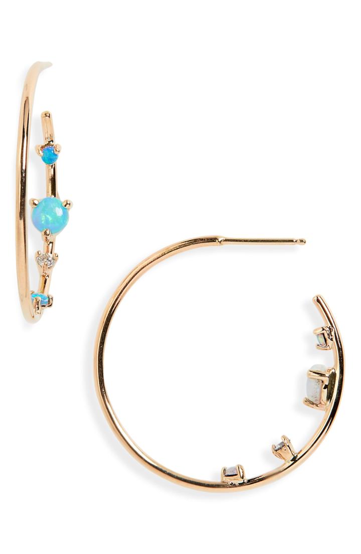 Women's Wwake Opal & Diamond Inverted Hoop Earrings