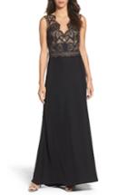 Petite Women's Tadashi Shoji Lace & Crepe Gown P - Black