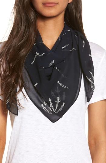Women's Rag & Bone Dagger Print Silk Scarf, Size - Blue