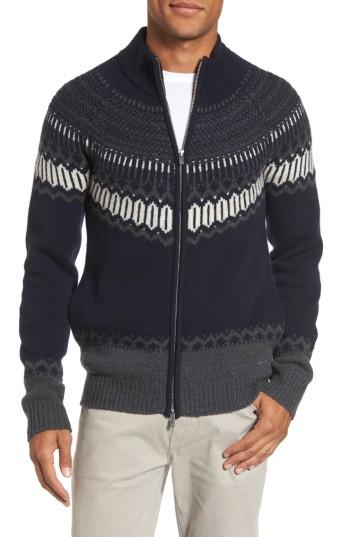 Men's Gant 02 Lambswool & Cashmere Fair Isle Zip Front Cardigan - Blue