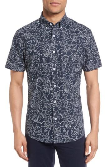 Men's Nordstrom Men's Shop Slim Fit Rose Sport Shirt, Size - Blue