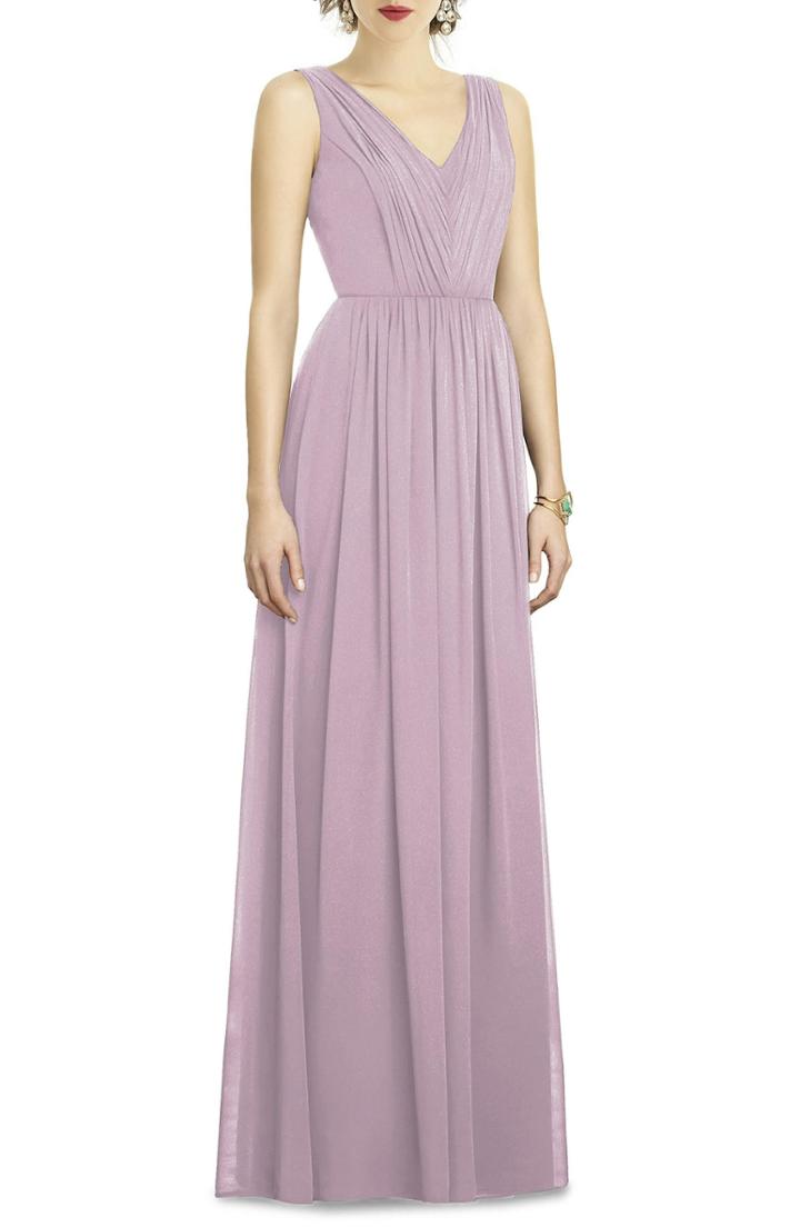 Women's Dessy Collection Shirred Shimmer Chiffon Gown (similar To 14w) - Purple