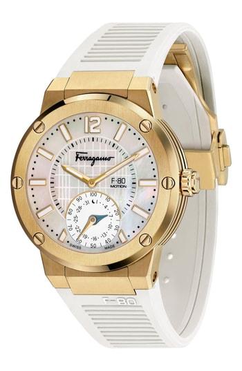 Men's Salvatore Ferragamo F-80 Motion Rubber Strap Smart Watch, 44mm