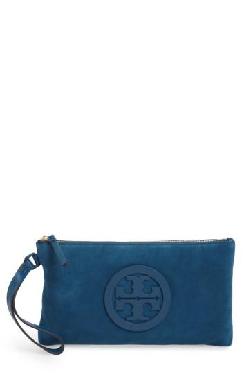 Tory Burch Charlie Suede Wristlet Clutch - Blue