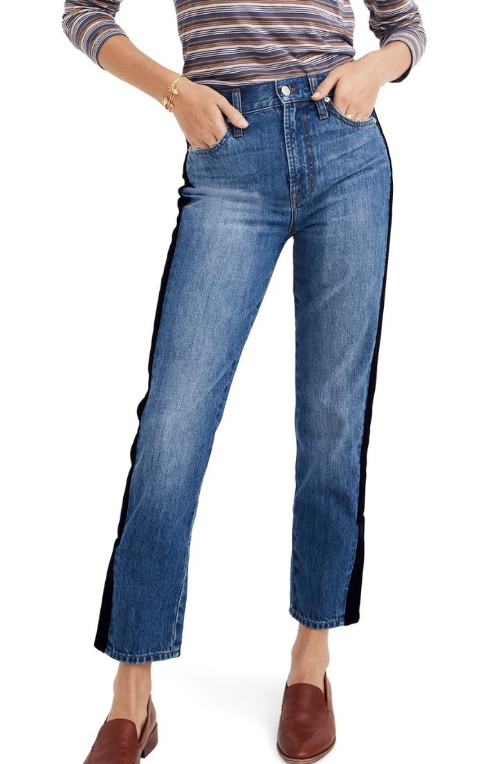Women's Madewell The Perfect Vintage Velvet Tux Stripe Jeans