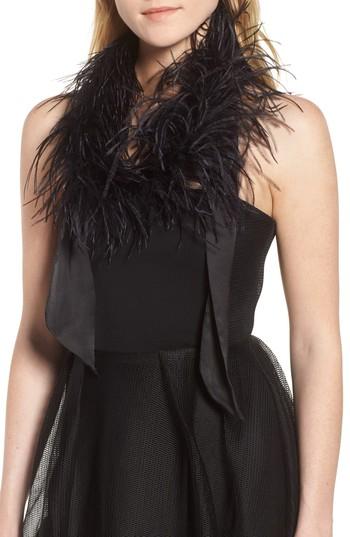 Women's Cara Ostrich Feather Scarf, Size - Black