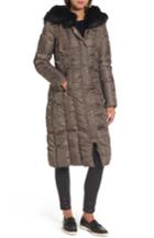 Women's Via Spiga Long Faux Fur Trim Coat - Beige