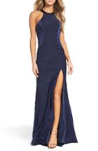 Women's La Femme Embellished Jersey Gown - Blue