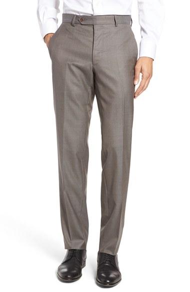Men's Peter Millar Multi Season Flat Front Merino Wool Trousers - Beige