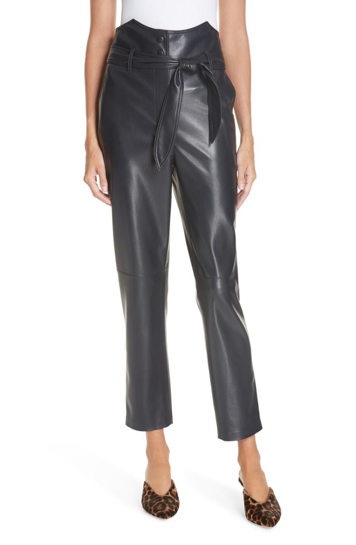 Women's Nanushka Ethan Tie Waist Faux Leather Pants - Blue