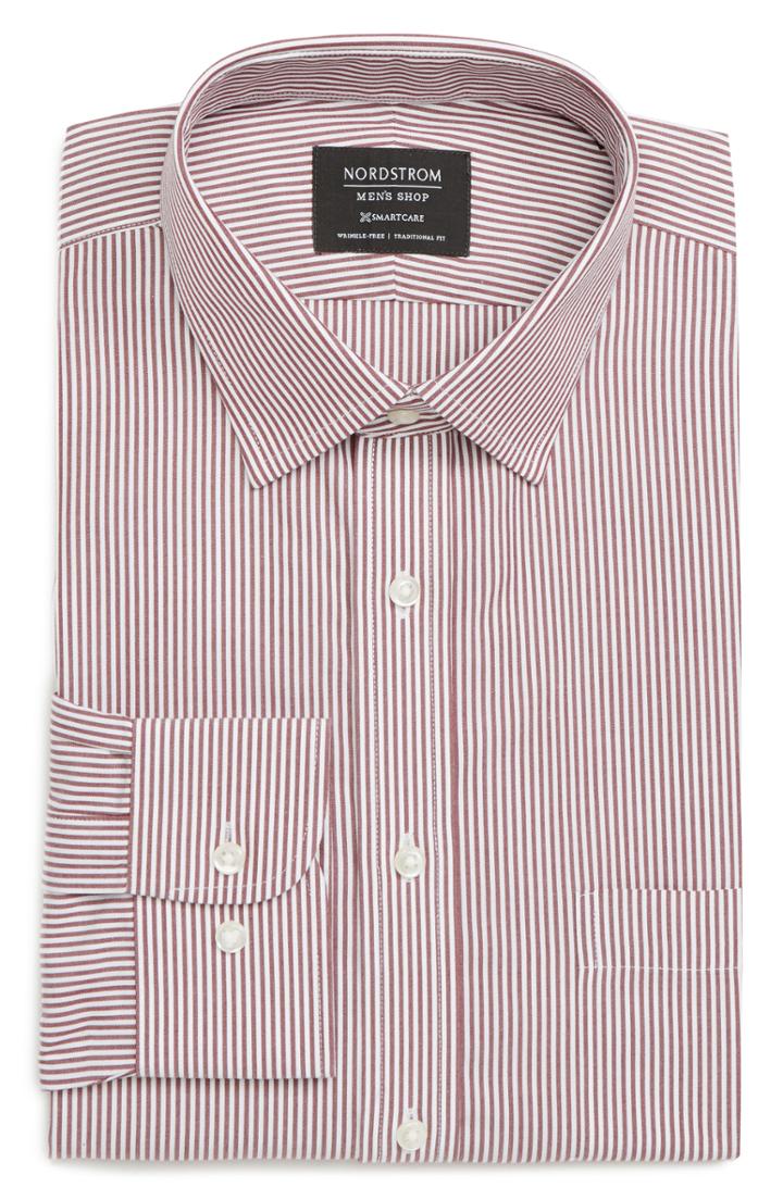 Men's Nordstrom Men's Shop Smartcare(tm) Traditional Fit Stripe Dress Shirt .5 - 32/33 - Red