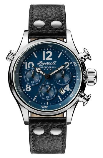 Men's Ingersoll Chronograph Leather Strap Watch, 46mm