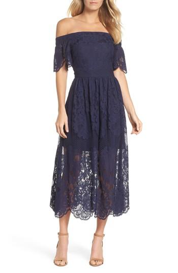 Women's Vince Camuto Off The Shoulder Lace Midi Dress - Blue