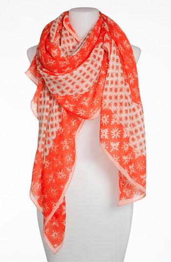 Tory Burch 'layton' Mix Print Scarf Womens Fire Orange One Size