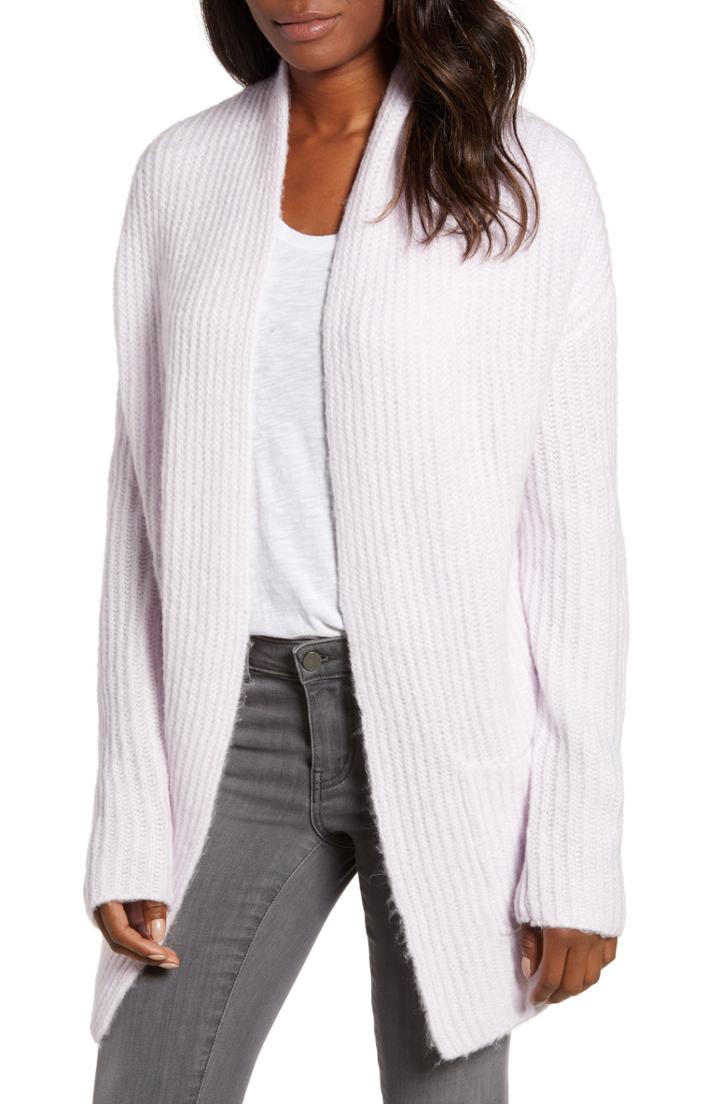Women's Caslon Fluffy Ribbed Long Sleeve Cardigan - Purple