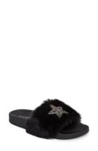 Women's Steve Madden Shimmer Embellished Faux Fur Slide M - Black