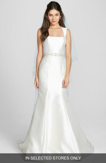 Women's Amsale Blaine Embellished Mikado Satin Trumpet Dress, Size - Ivory
