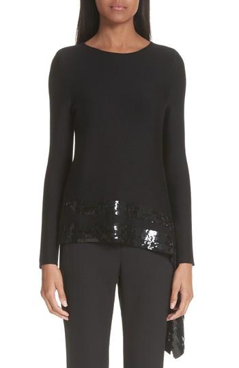 Women's Oscar De La Renta Sequin Drape Sweater - Black