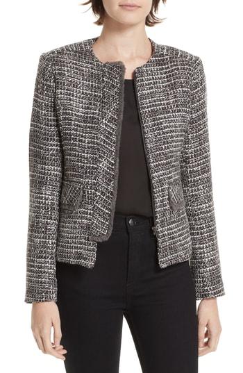 Women's Helene Berman Concealed Front Fringe Trim Jacket - Black