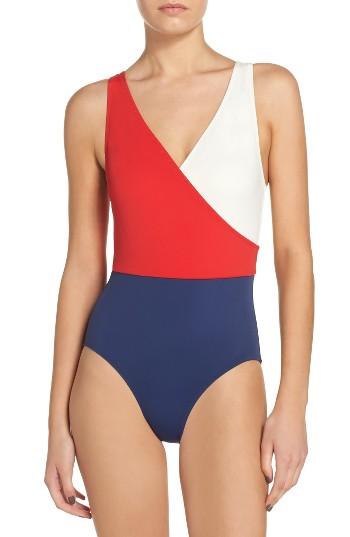 Women's Solid & Striped Ballerina One-piece Swimsuit - Blue